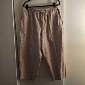 Sag Harbor Women's Striped Cropped Linen Khaki Chinos